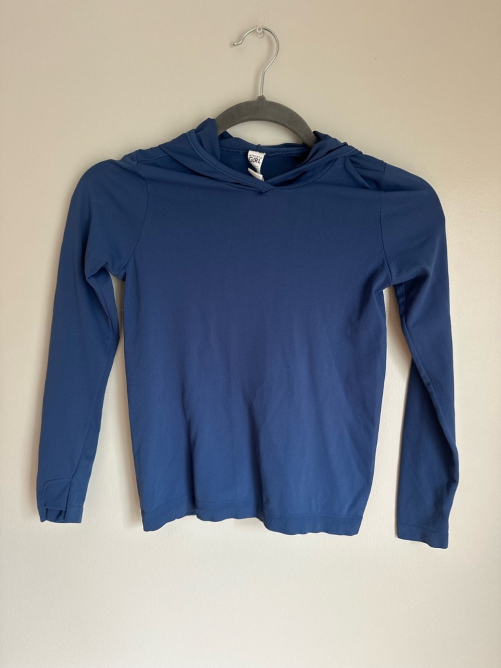 Athleta Girl Long Sleeve Performance Shirt Hood  Thumb Holes Periwinkle Blue S/7